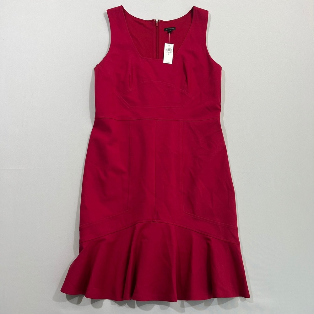 NWT Ann Taylor Dress Women 8 Red Burgundy Flounce Hem Scoop Neck Sleeveless $129